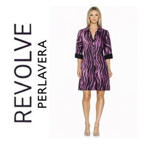 NWT Revolve x Perlavera Purple & Black Clara Zebra-Print Button Down Shirt Dress